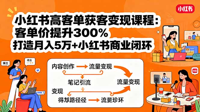 小红书高客单获客变现课程：客单价提升300%，打造月入10万+小红书商业闭环-皮皮网创