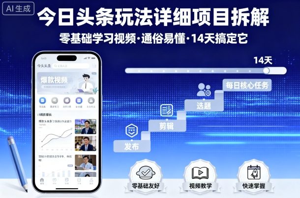 今日头条玩法详细项目拆解，零基础学习视频 通俗易懂 14天搞定它-皮皮网创