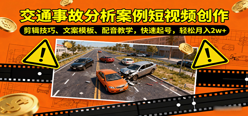 交通事故分析案例短视频创作，剪辑技巧、文案模板、配音教学，快速起号，轻松月入2w+-皮皮网创