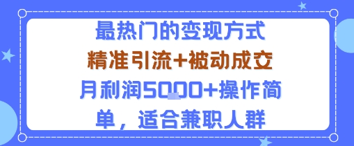 小众赛道玩法：当下最热门的变现方式，精准引流+被动成交月利润5k+操作简单，适合兼职人群-皮皮网创