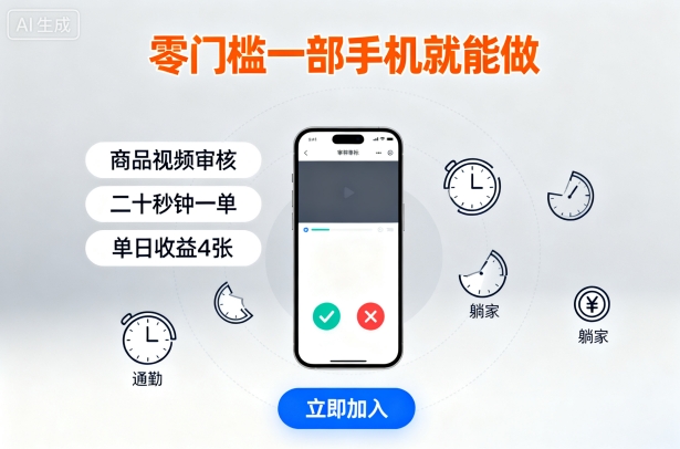 零门槛一部手机就能做，商品视频审核，通勤躺家碎片时间都能做，二十秒钟一单，单日收益4张【揭秘】-皮皮网创
