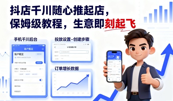 抖店千川随心推起店,保姆级教程,生意即刻起飞-皮皮网创