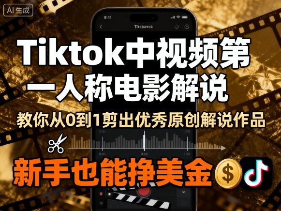 Tiktok中视频第一人称电影解说，教你从0到1剪出一个优秀的原创解说作品，新手也能挣美金-皮皮网创
