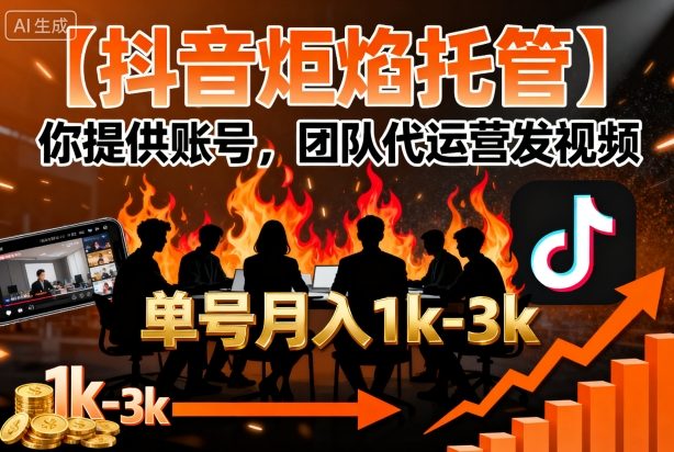 【抖音炬焰托管】你提供账号，团队代运营发视频，单号月入1k+【揭秘】-皮皮网创