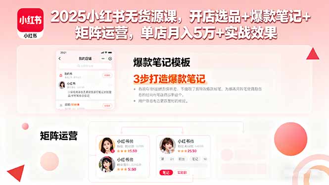 2025小红书无货源课，开店选品+爆款笔记+矩阵运营，单店月入5万+实战效果-皮皮网创