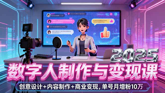2025数字人制作与变现课，创意设计+内容制作+商业变现，单号月增粉10万+-皮皮网创