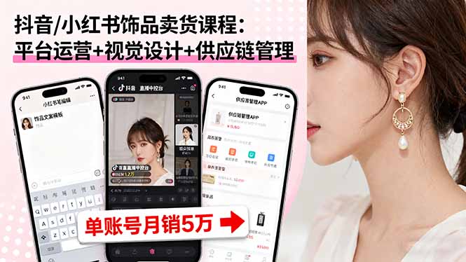 抖音/小红书饰品卖货课程：平台运营+视觉设计+供应链管理，单账号月销5万-皮皮网创