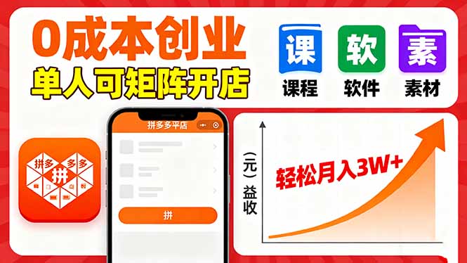 拼多多虚拟电商，0成本，单人可矩阵开店，轻松月入3W+-皮皮网创