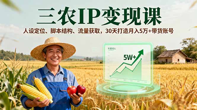 三农IP变现课，人设定位、脚本结构、流量获取，30天打造月入5万+带货账号-皮皮网创