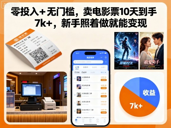 零投入+无门槛，卖电影票10天到手7k+，新手照着做就能变现【揭秘】-皮皮网创