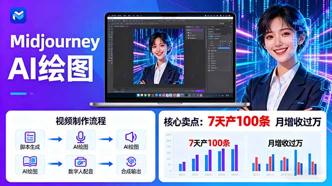 AI绘图照片开口说话视频制作：Midjourney+数字人，7天产100条月增收过万-皮皮网创
