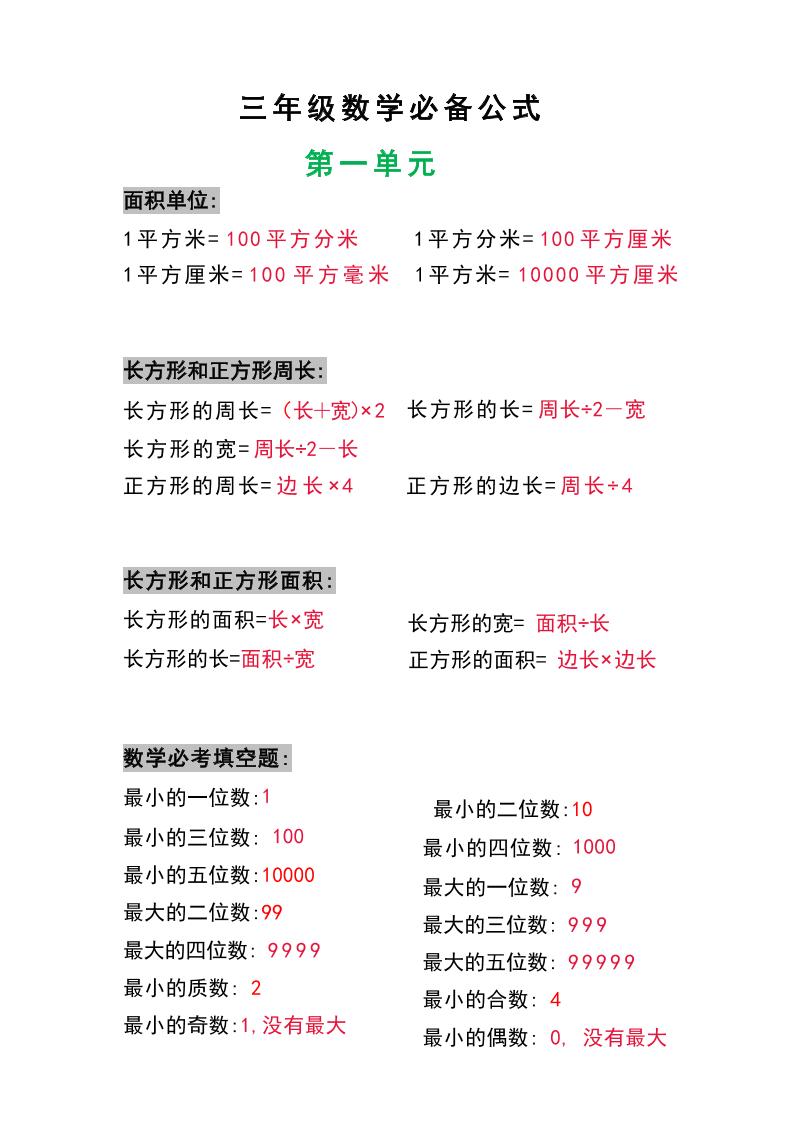 三年级数学上册必背公式-皮皮网创