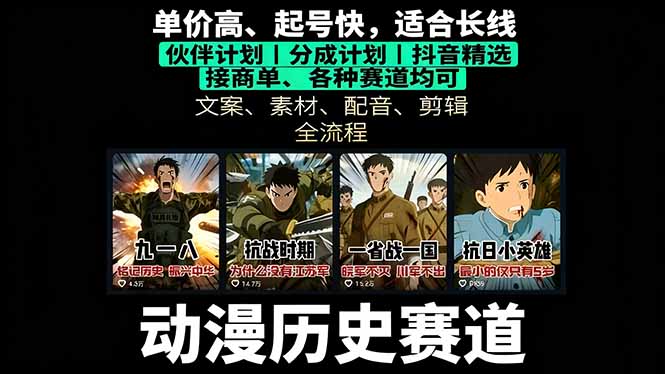 历史动漫赛道撸分成：起号、文案、素材、配音、剪辑，单视频收益破万-皮皮网创