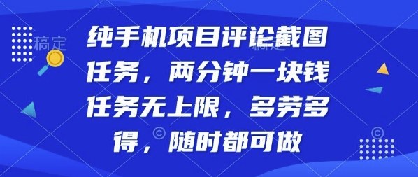 纯手机项目评论截图任务，两分钟一块钱多劳多得，随时随地都能做【揭秘】-皮皮网创