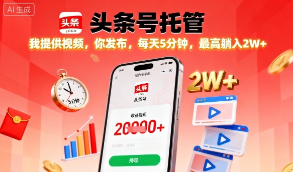 【头条号托管】我提供视频，你发布，每天5分钟，最高躺入2W+【揭秘】-皮皮网创
