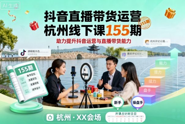 抖音直播带货运营杭州线下课155期，助力提升抖音运营与直播带货能力-皮皮网创