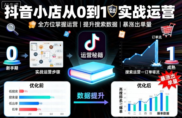抖音小店从0到1实战运营，帮你全方位掌握小店运营，提升搜索数据与出单量-皮皮网创