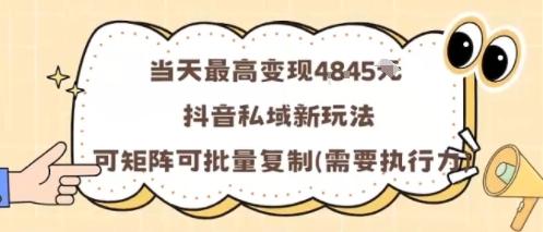 当天最高变现1k+，抖音私域新玩法，可矩阵可批量复制-皮皮网创