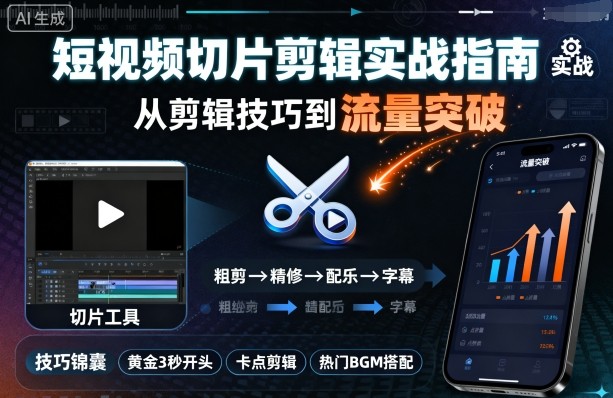 短视频切片剪辑实战指南，从剪辑技巧到流量突破-皮皮网创