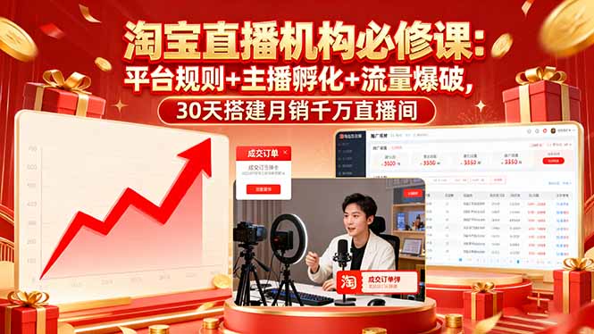 淘宝直播机构必修课：平台规则/主播孵化/流量爆破,30天搭建月销千万直播间-皮皮网创
