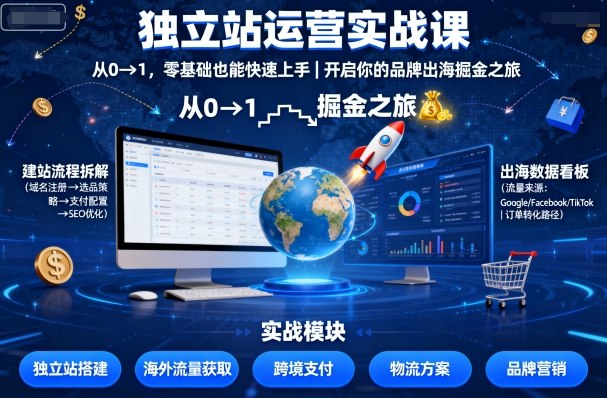 独立站运营实战课，​从0到1，零基础也能快速上手，开启你的品牌出海掘金之旅-皮皮网创