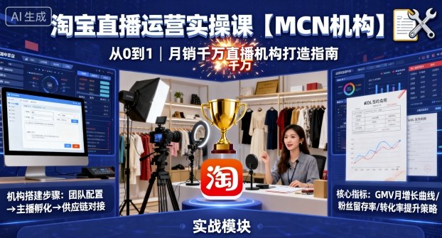淘宝直播运营实操课【MCN机构】，从0到1做一家月销千W的直播机构-皮皮网创