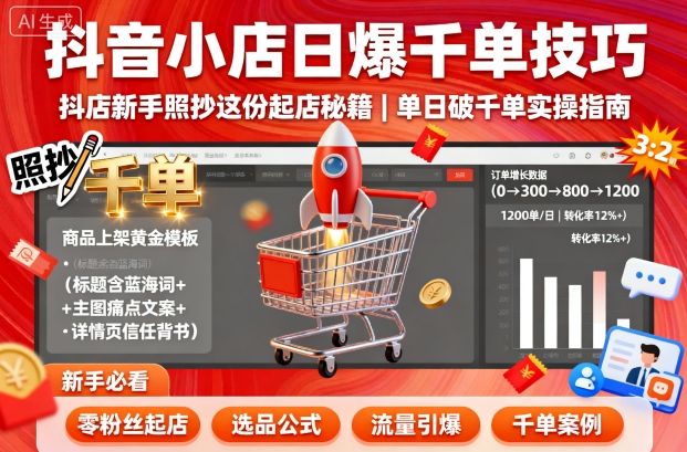 抖音小店日爆千单技巧，抖店新手照抄这份起店秘籍，单日破千单-皮皮网创