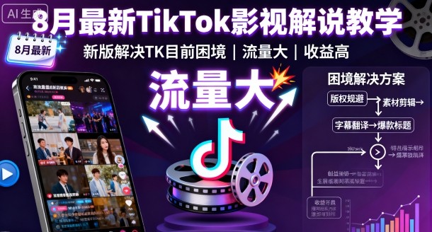 8月最新TikTok影视解说教学，新版解决TK目前困境，流量大，收益高-皮皮网创