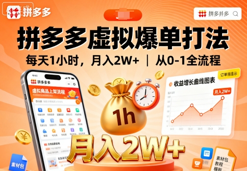 拼多多虚拟爆单打法，每天1小时，月入2W+，从0-1全流程-皮皮网创