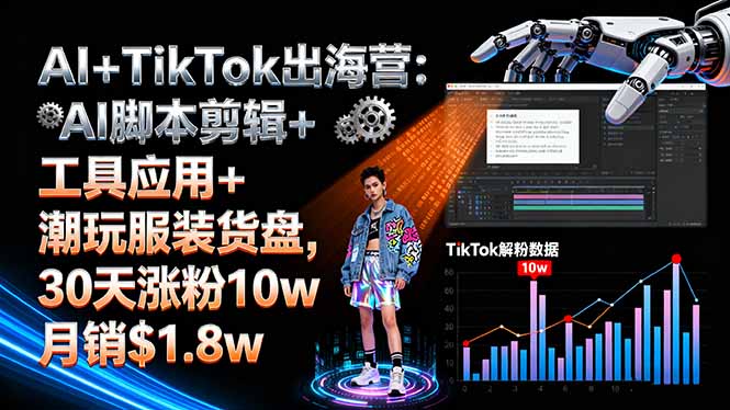 AI+TikTok出海营:AI脚本剪辑+工具应用+潮玩服装货盘,30天涨粉10w月销$1.8w-皮皮网创