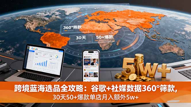 跨境蓝海选品全攻略：谷歌+社媒数据360°筛款,30天50+爆款单店月入额外5w+-皮皮网创