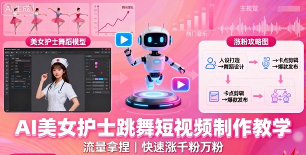 AI美女护士跳舞短视频制作教学，流量拿捏，快速涨千粉万粉【提示词+视频教程】-皮皮网创