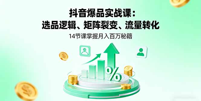 抖音爆品实战课：选品逻辑、矩阵裂变、流量转化，14节课掌握月入百万秘籍-皮皮网创