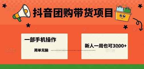 抖音团购带货项目，一部手机简单操作，一周3k+-皮皮网创