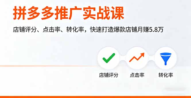 拼多多推广实战课，店铺评分、点击率、转化率，快速打造爆款店铺月赚5.8万-皮皮网创