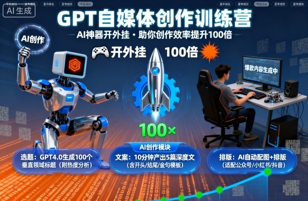 GPT自媒体创作训练营：AI神器开外挂，助你创作效率提升100倍-皮皮网创
