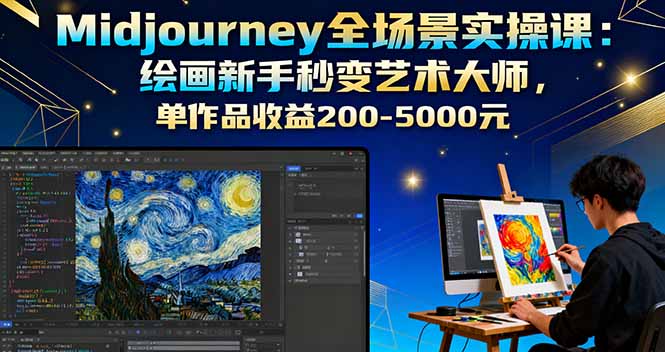 Midjourney全场景实操课：绘画新手秒变艺术大师，单作品收益200-5000元-皮皮网创