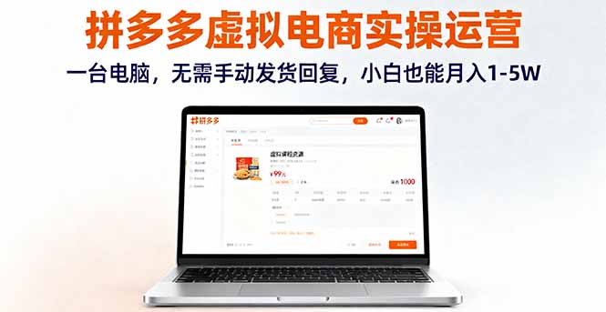 拼多多虚拟电商实操运营，一台电脑，无需手动发货回复，小白也能月入1-5W-皮皮网创