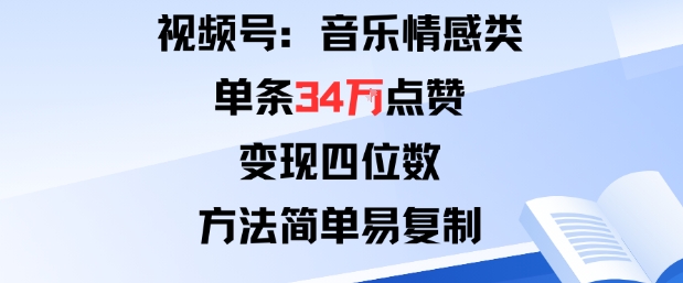 视频号分成计划新玩法：音乐情感类单条34W点赞，变现四位数，方法简单易复制-皮皮网创