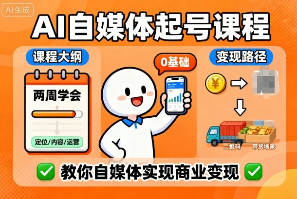AI自媒体起号课程，0基础小白两周学会，教你自媒体实现商业变现-皮皮网创