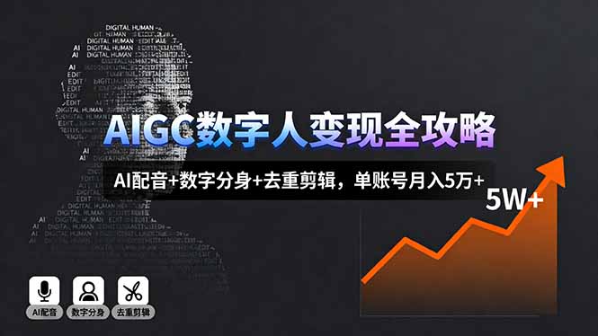 AIGC数字人变现全攻略，AI配音+数字分身+去重剪辑，单账号月入5万+-皮皮网创