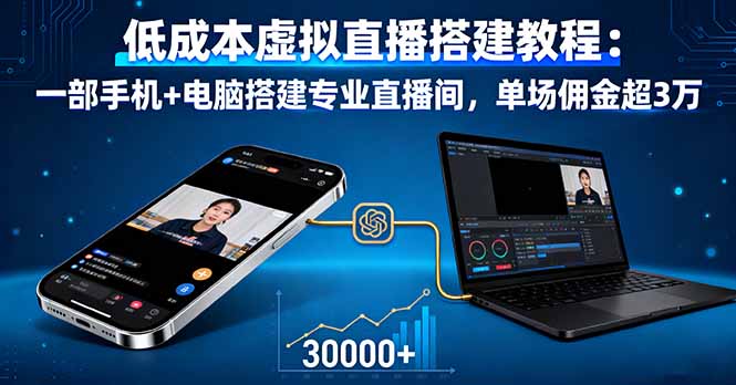 低成本虚拟直播搭建教程：一部手机+电脑搭建专业直播间，单场佣金超3万-皮皮网创