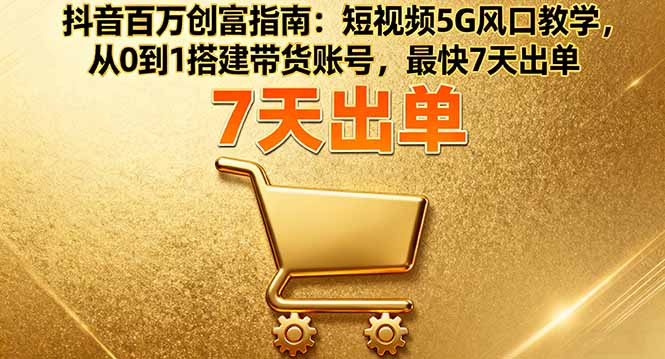 抖音百万创富指南：短视频5G风口教学，从0到1搭建带货账号，最快7天出单-皮皮网创