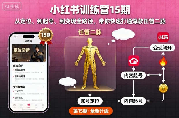 小红书训练营15期，从定位、到起号、到变现全路径，带你快速打通爆款任督二脉-皮皮网创