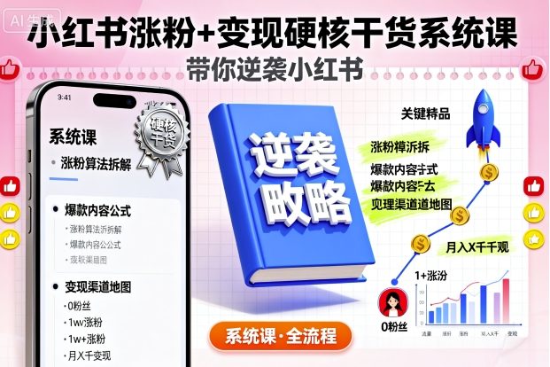 小红书涨粉+变现硬核干货系统课，带你逆袭小红书-皮皮网创