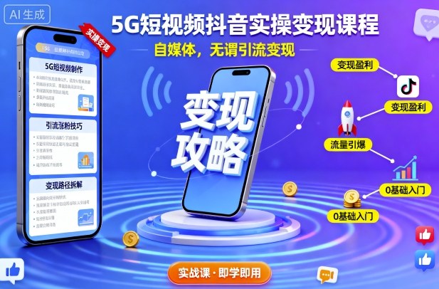 5G短视频抖音实操变现课程，自媒体，无谓引流变现-皮皮网创
