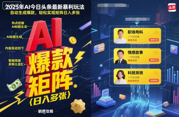 2025年AI今日头条最新暴利玩法，自动生成爆款，轻松实现矩阵日入多张-皮皮网创