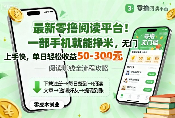 最新零撸阅读平台！一部手机就能挣米，无门槛上手快，单日轻松收益50-3张【揭秘】-皮皮网创