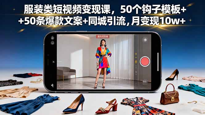服装类短视频变现课，50个钩子模板+50条爆款文案+同城引流，月变现10w+-皮皮网创