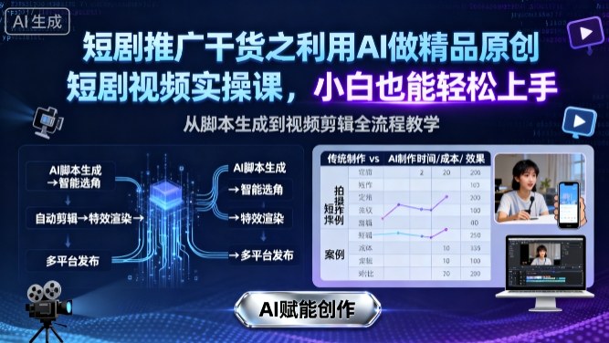 短剧推广干货之利用AI做精品原创短剧视频实操课，小白也能轻松上手-皮皮网创